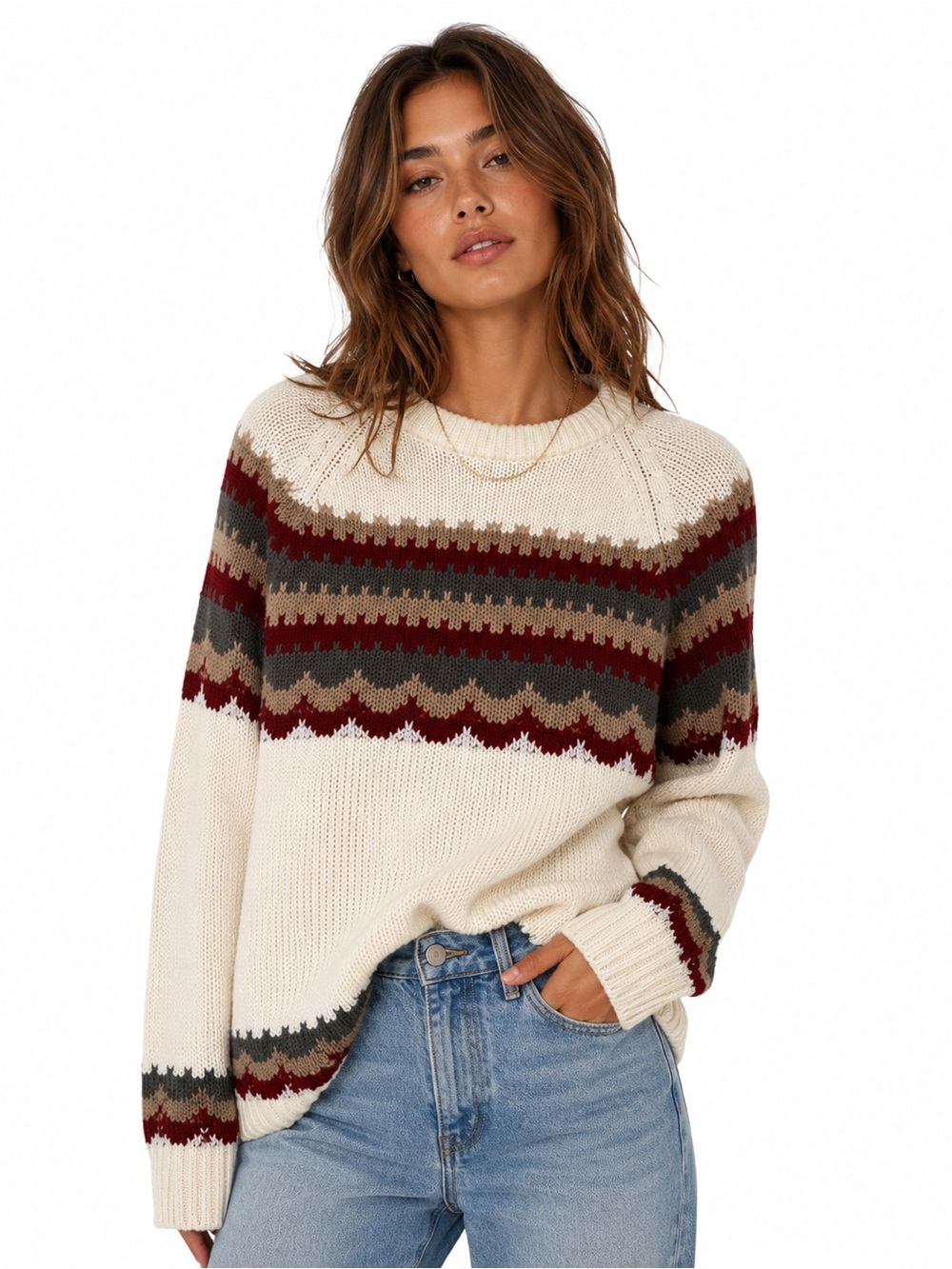 Sigallo Vintage 70s Scallop Fair Isle Acrylic Knit Sweater